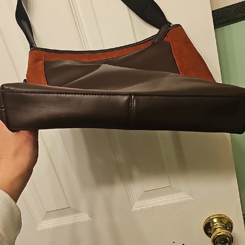 Coach Brown Leather Messenger Bag with Black Trim